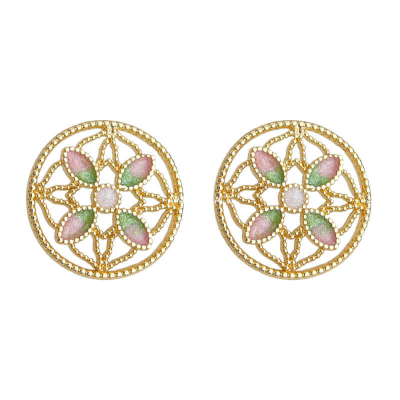 C관 - 925 은침 핸드페인팅 연꽃 전통 문양 귀걸이 [6956] 25.10-4