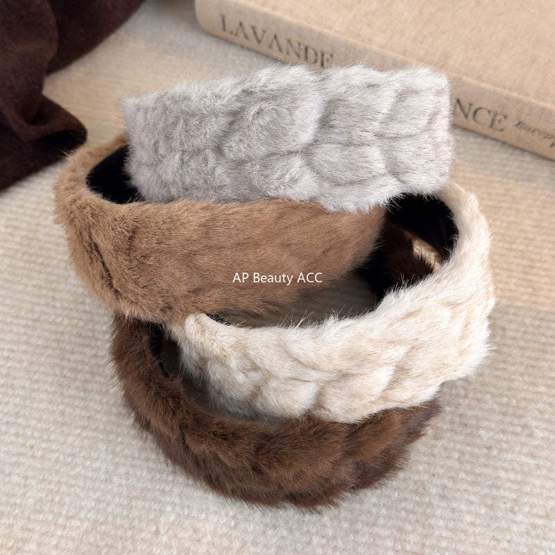 E관 - 단색 퍼 소재 땋은 디자인 머리띠 [27765] 25.12-2