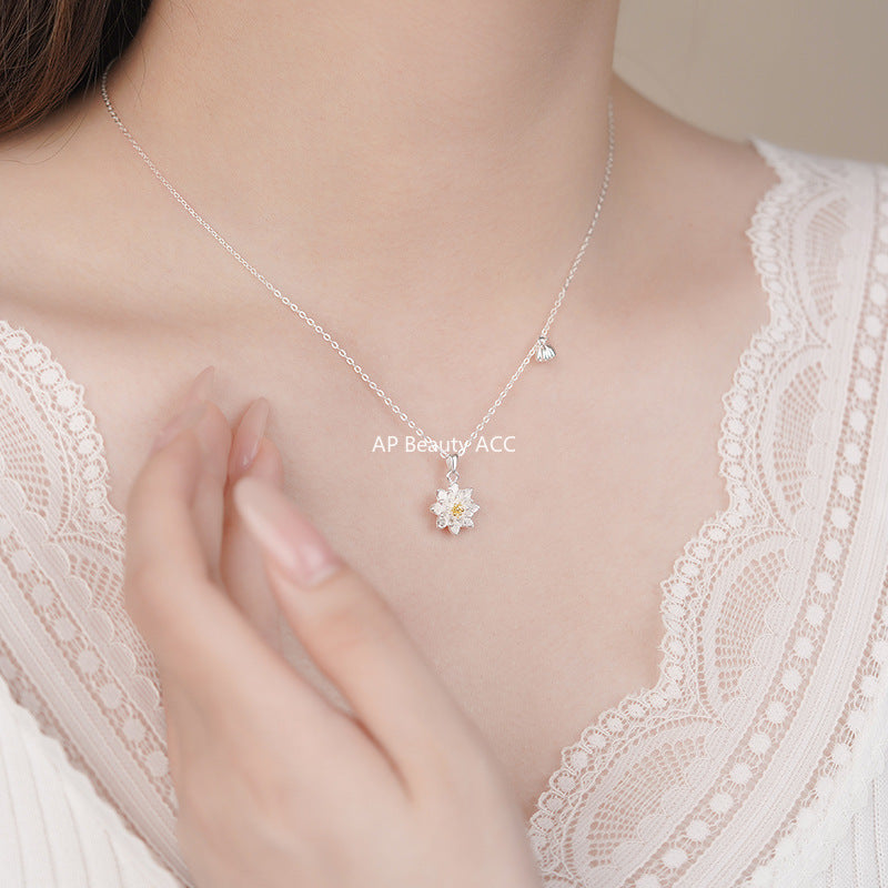 B관 - 999 실버 연꽃 플라워 펜던트 목걸이 [YC3184N] 25.11-1