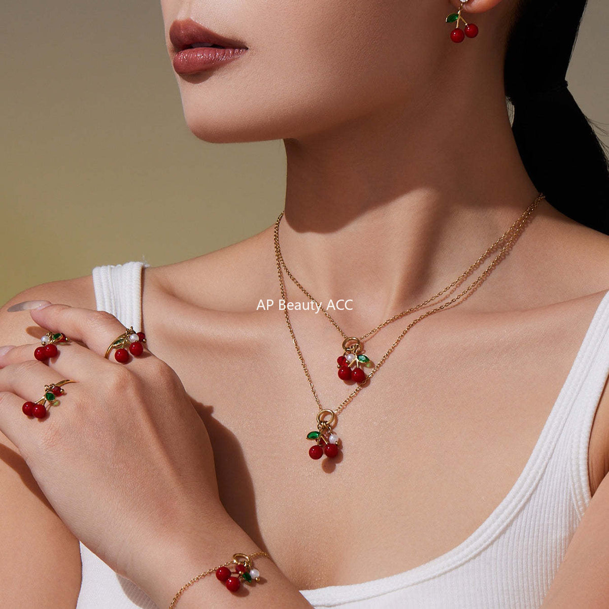 D관 - 스테인리스 스틸 체리 펜던트 목걸이 귀걸이 팔찌 반지 [TXP407] 25.09-4