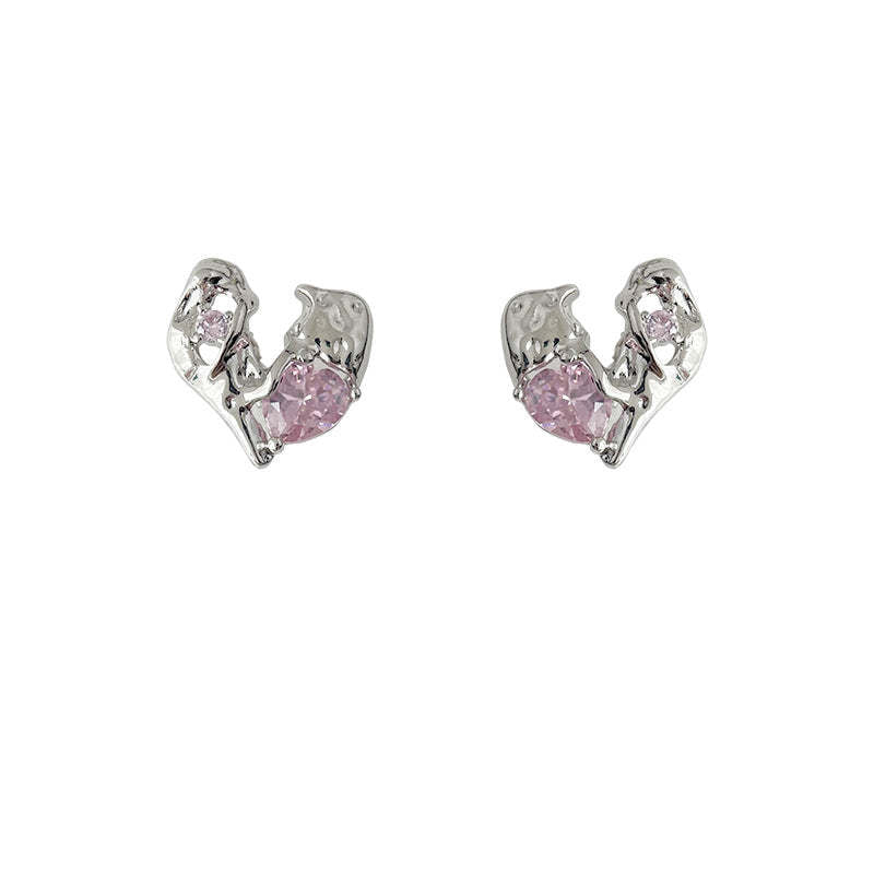 C관 - 미니 큐빅 하트 비대칭 디자이너 독창적 귀걸이 [4483] 24.07-2