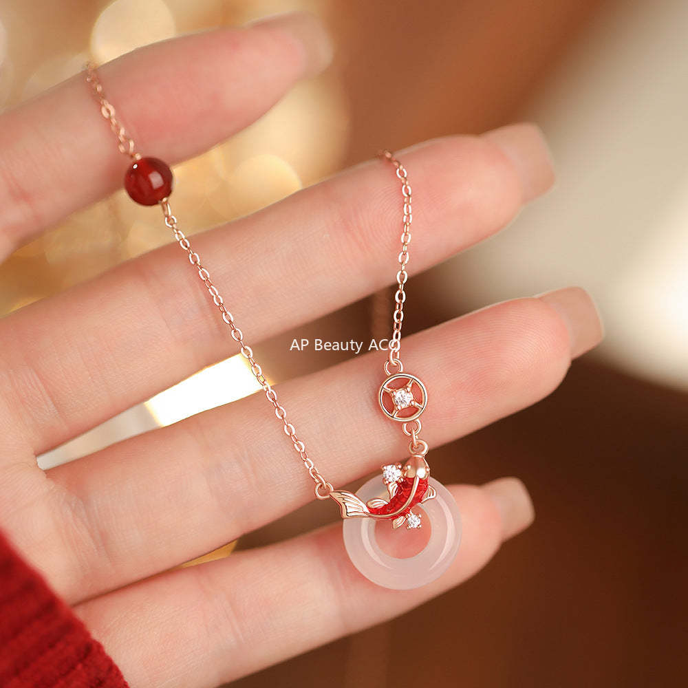 B관 - 999 실버 홍마노 백옥 잉어 모양 목걸이 귀걸이 팔찌 [YC3379E_1 YC2289N_1 YC5110SL_1] 25.12-2