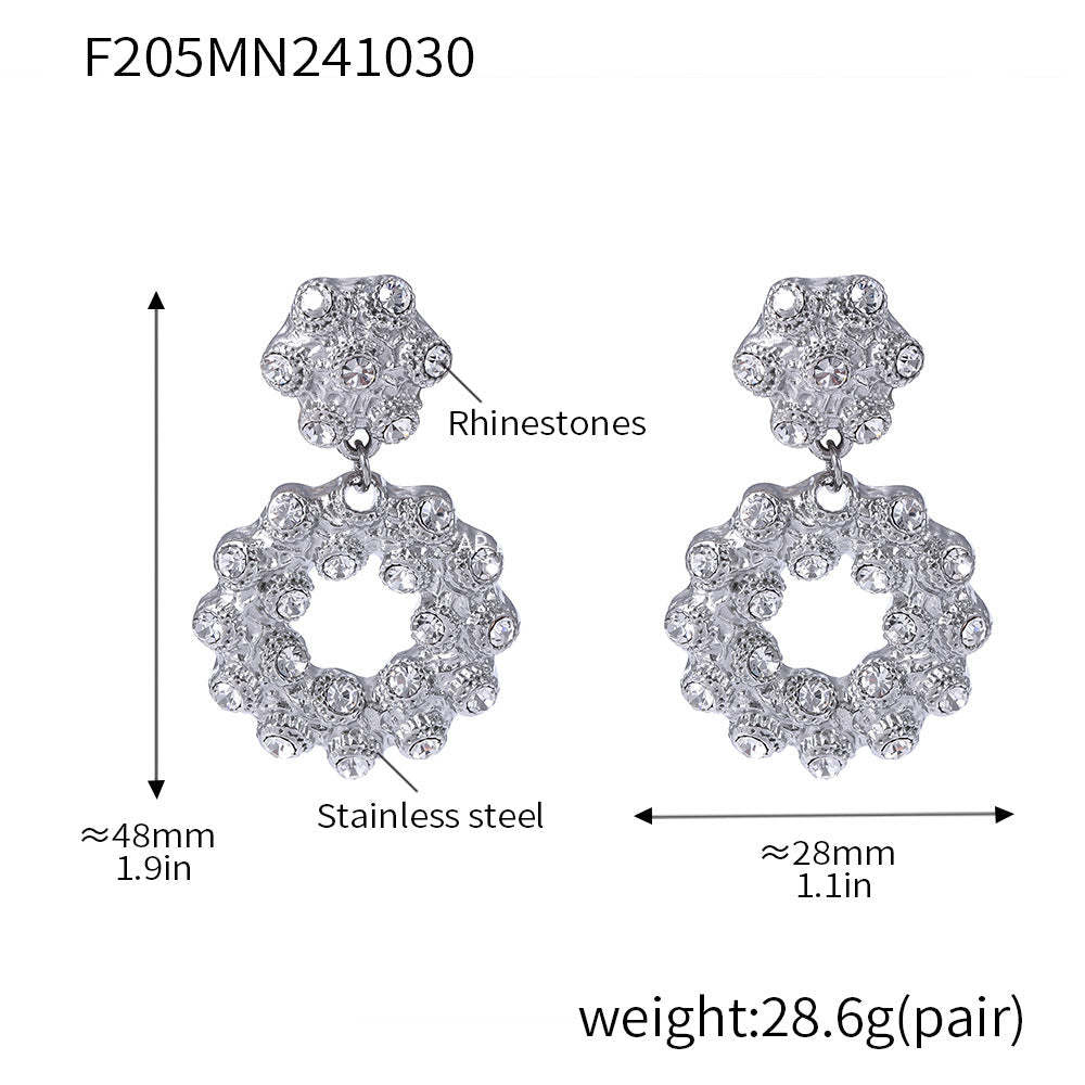 D관 - 빈티지 도넛 라인스톤 스테인리스 스틸 귀걸이 2단 목걸이 [F205-P2080-P2081] 24.11-2