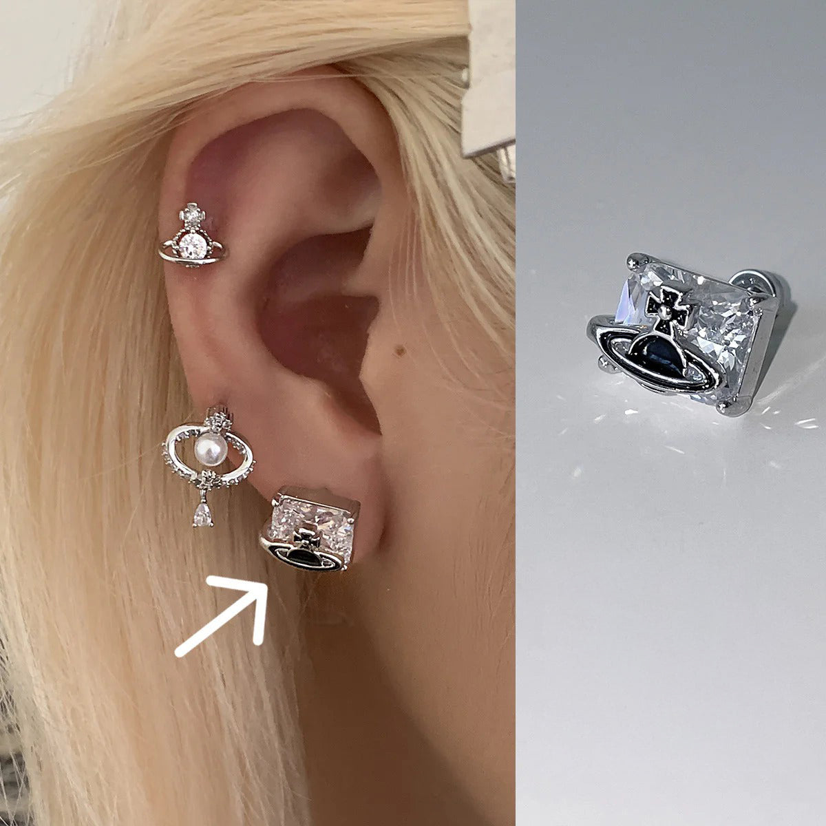 A관 - 큐빅 행성 티타늄 스틸 피어싱 귀걸이 [EH-4347] 25.12-1