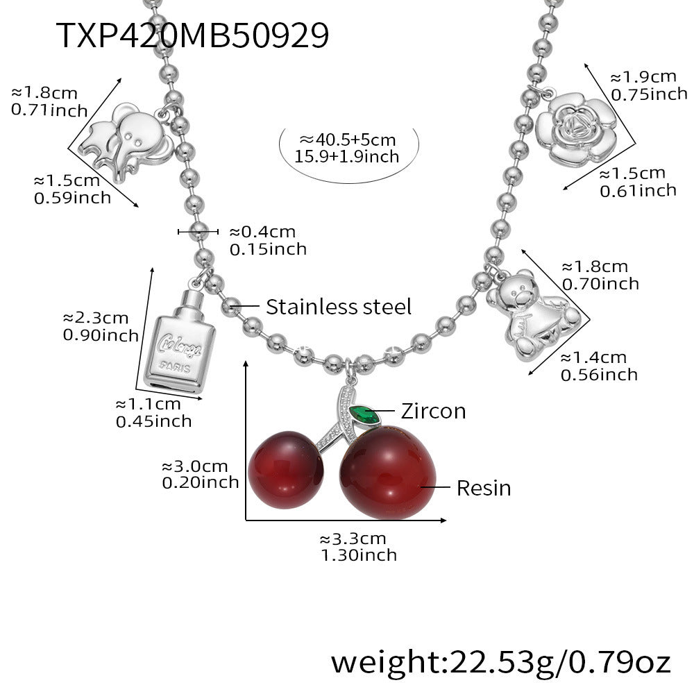 D관 - 18K 골드 도금 스테인리스 스틸 체리 펜던트 목걸이 팔찌 귀걸이 [TXP420] 25.10-1