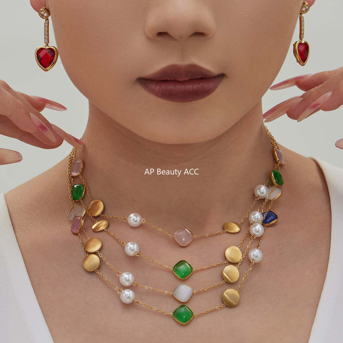 D관 - 묘안석 컬러 비즈 18K 도금 스테인리스 스틸 목걸이 [P822] 25.12-2