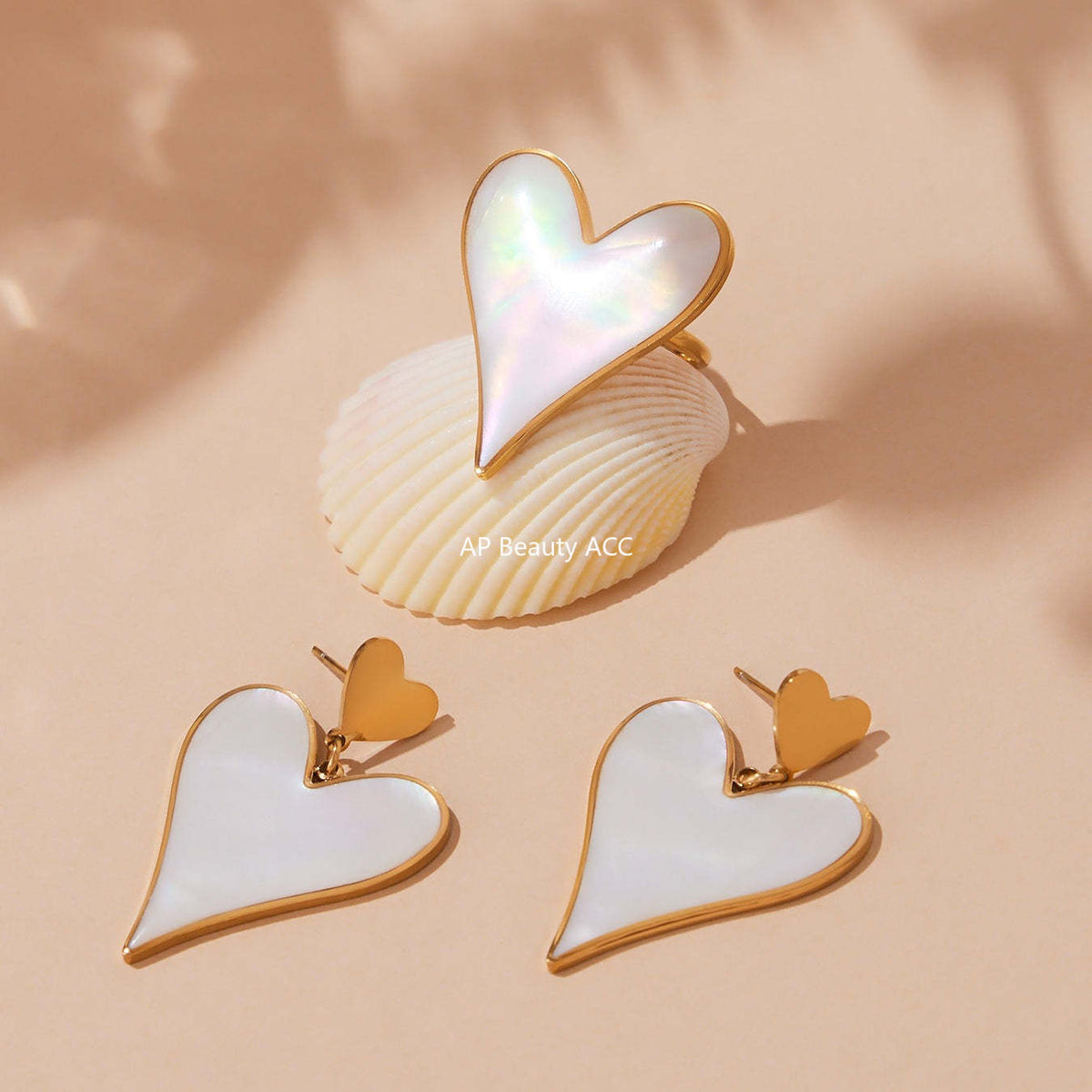 D관 - 천연 자개 에나멜 하트 별 펜던트 스테인리스 스틸 귀걸이 반지 [TXF410] 25.09-4