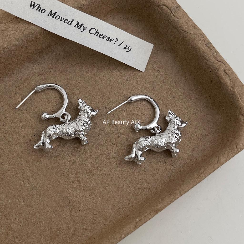 C관 - 강아지 닥스훈트 백금 도금 은침 귀걸이 [5842] 25.04-2