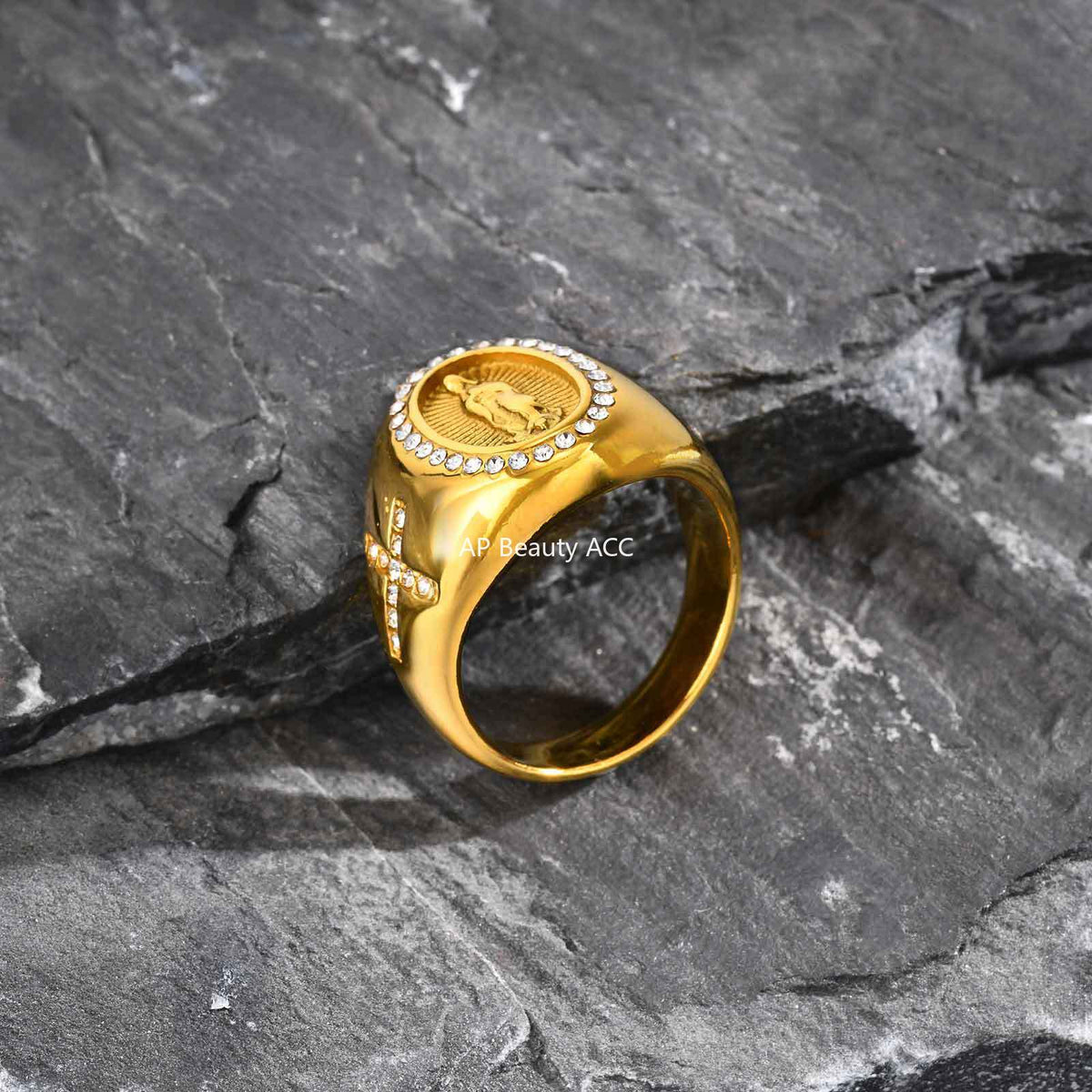 G관 - 스테인리스 성모 마리아 십자가 큐빅 볼드 반지 [RC-959] 25.11-1