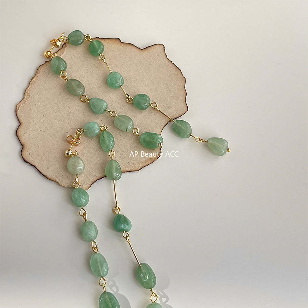 C관 - 핸드메이드 아벤츄린 숲 속 감성 고급스러운 긴 귀걸이 [4093] 24.05-3