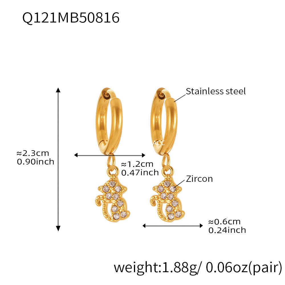 D관 - 스테인리스 스틸 18K 도금 동물 모양 큐빅 귀걸이 [Q114-Q124] 25.08-4