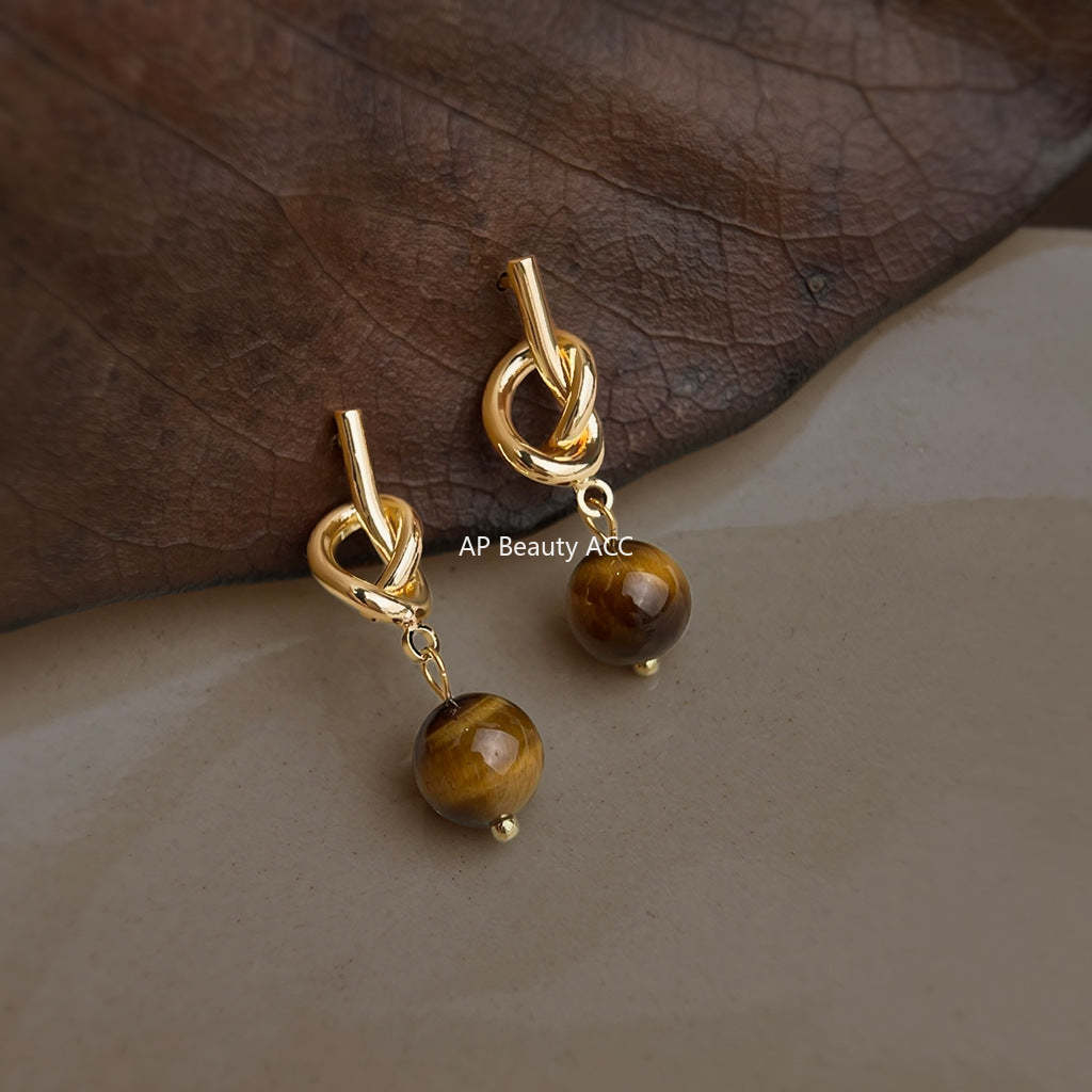 C관 - 핸드메이드 호안석 매듭 925 은침 귀걸이 [6810] 25.09-4