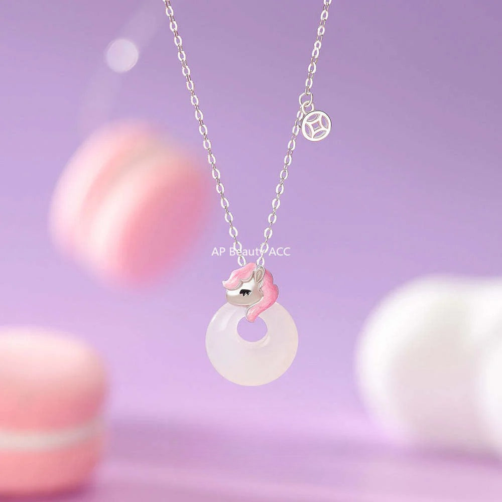 B관 - 999 실버 유니콘 말 링 옥 펜던트 목걸이 [YC3828N_1] 25.12-2