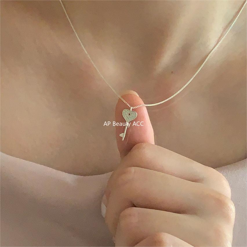 F관 - 925 실버 큐빅 하트 열쇠 목걸이 [B1299] 24.06-2