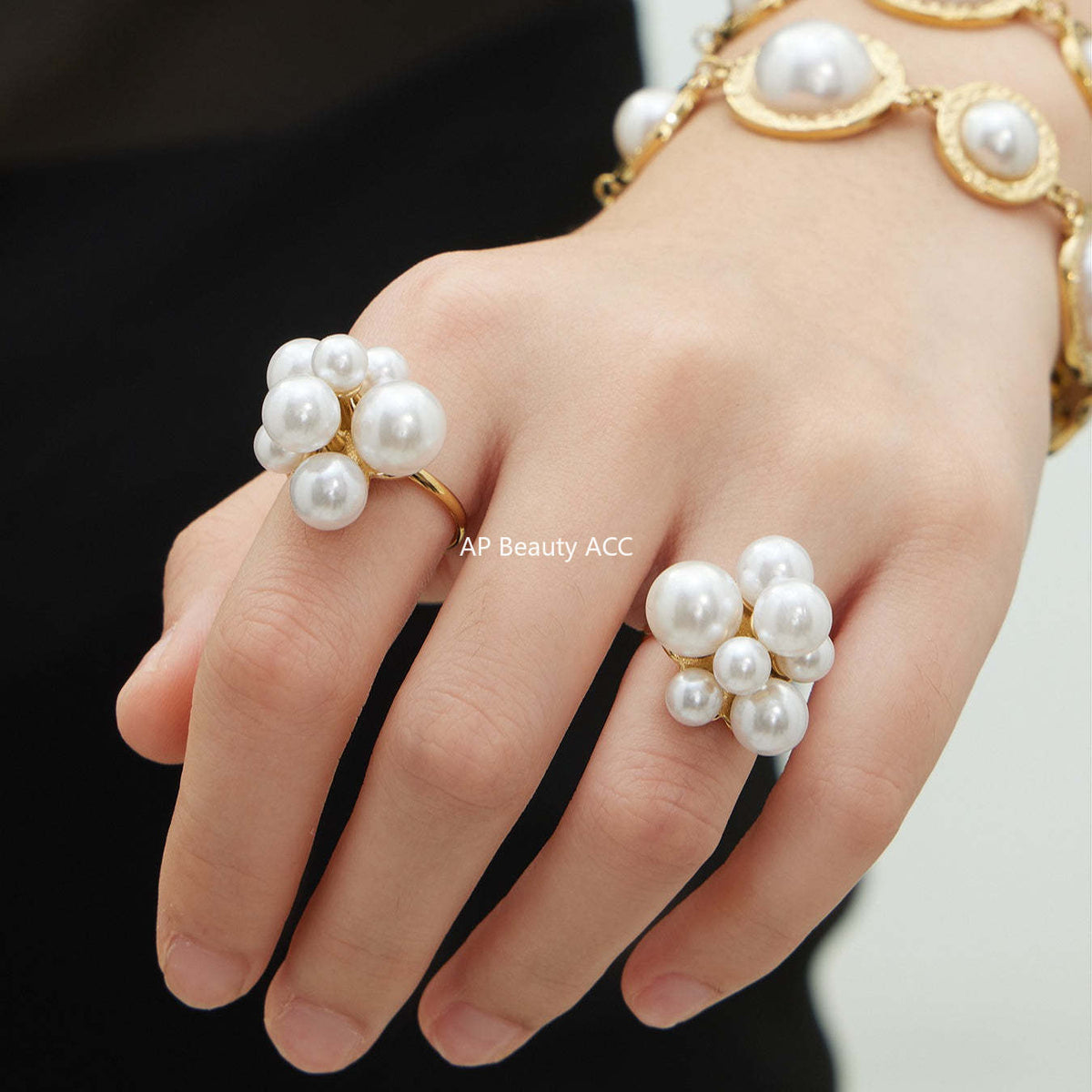 D관 - 스테인리스 스틸 18K 도금 자개 진주 라운드 레진 팔찌 반지 [TXA520-TXE520] 25.12-3