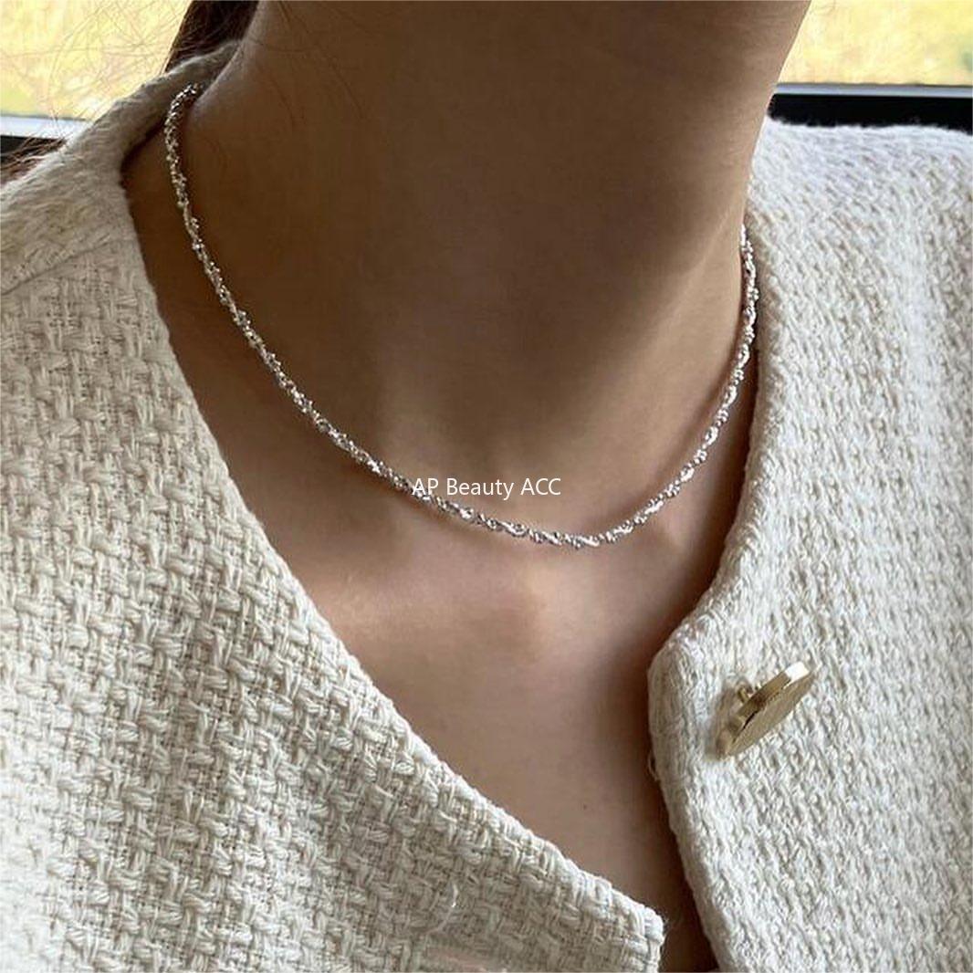 F관 - 925 실버 컷팅 라운드 비즈 실버 파편 목걸이 [B1173] 25.12-3