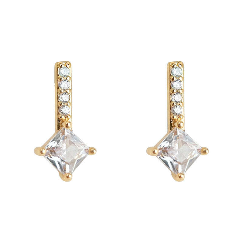 C관 - 14K 도금 스퀘어 큐빅 은침 귀걸이 [5693] 25.04-4