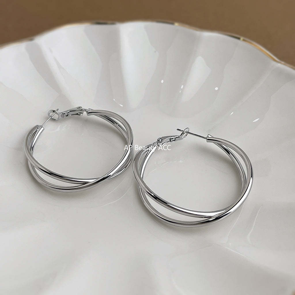 C관 - 14K 도금 트위스트 링 디자인 귀걸이 [5723-5724] 25.03-3