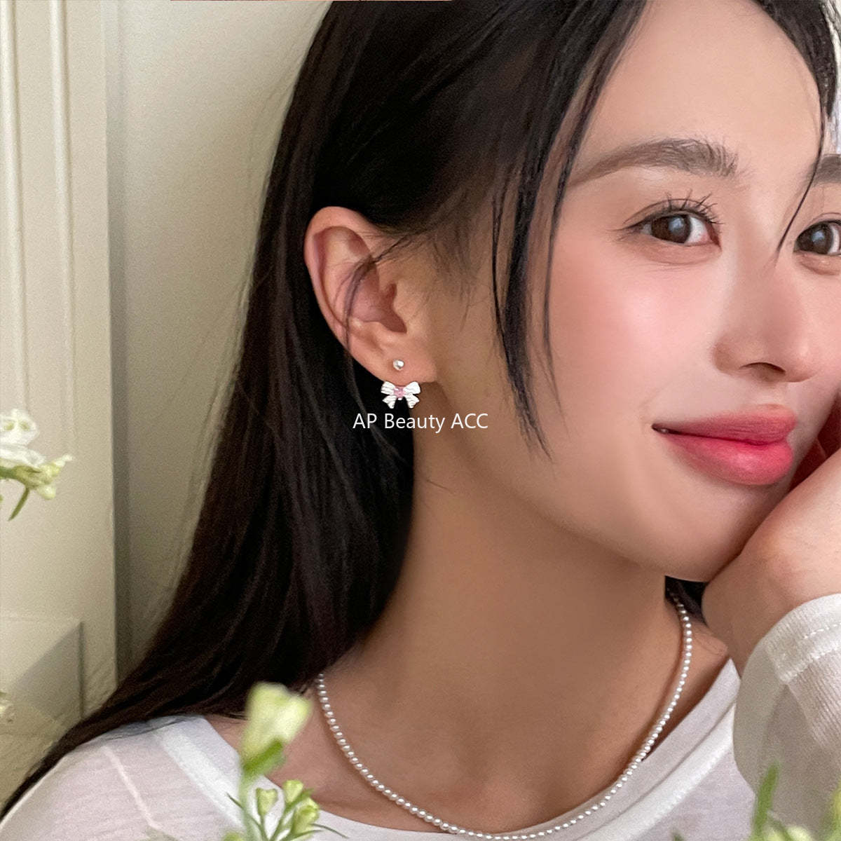 A관 - 925 은침 리본 하트 핑크 큐빅 볼 귀걸이 [EH-2926] 24.06-1