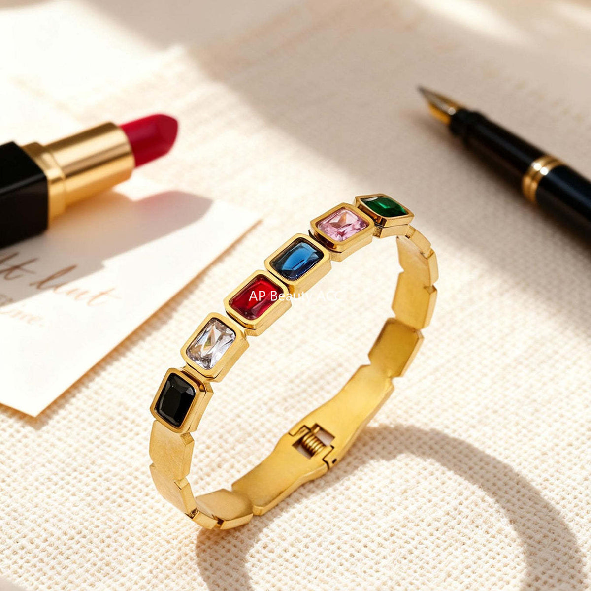 D관 - 사각 글라스 스톤 18K 도금 스테인리스 스틸 팔찌 [Z518] 25.12-2