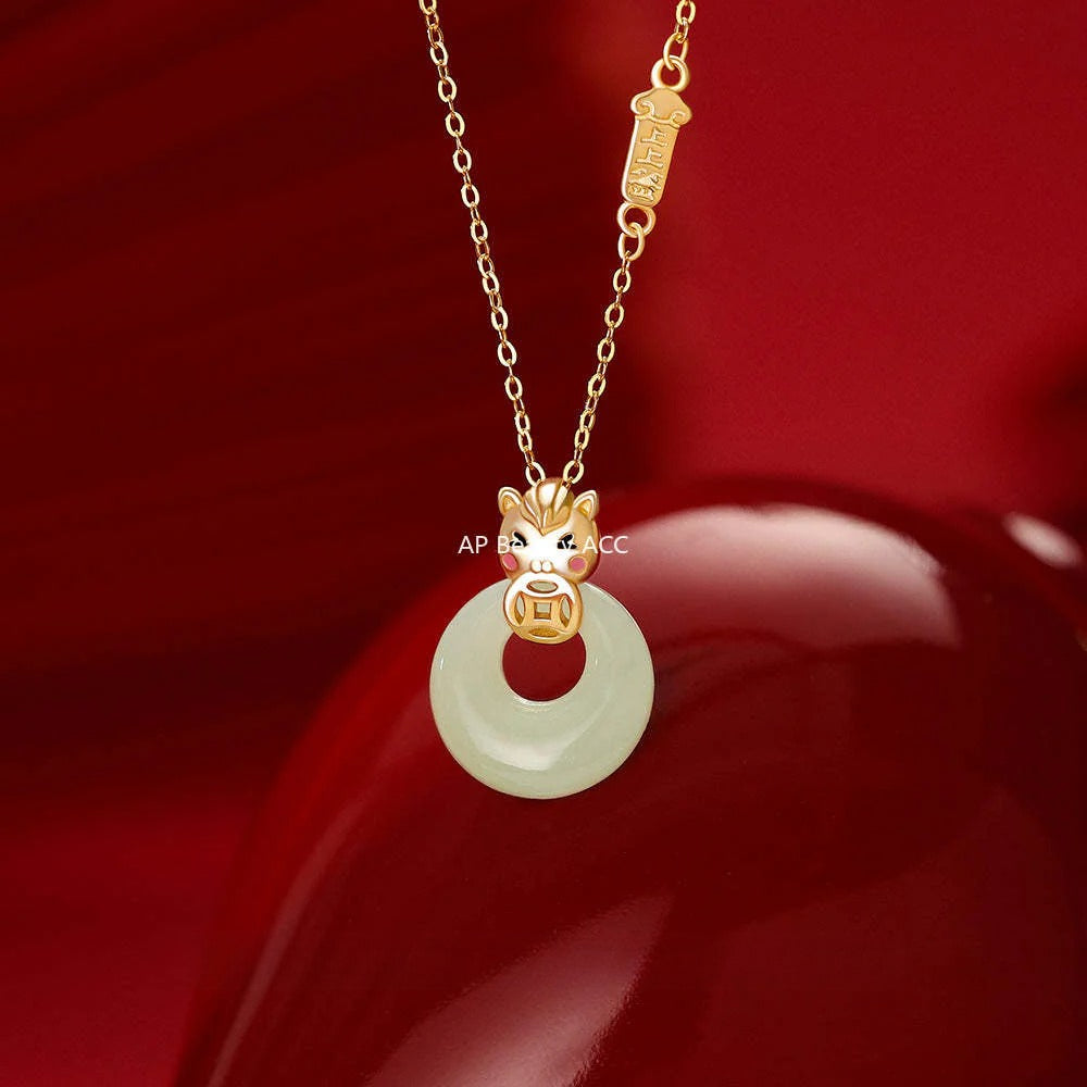 B관 - 999 실버 말 코인 디자인 옥 펜던트 목걸이 [YC3535N_1] 25.12-2