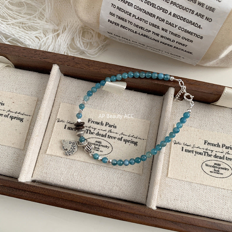 A관 - 925 실버 핸드메이드 코끼리 펜던트 아파타이트 팔찌 목걸이 [1545] 25.11-2