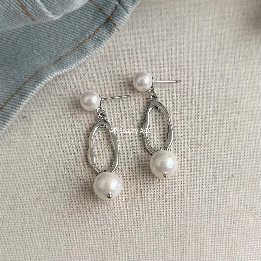C관 - 진주 원형 드롭 롱 디자인 925 은침 귀걸이 [7109] 25.11-3