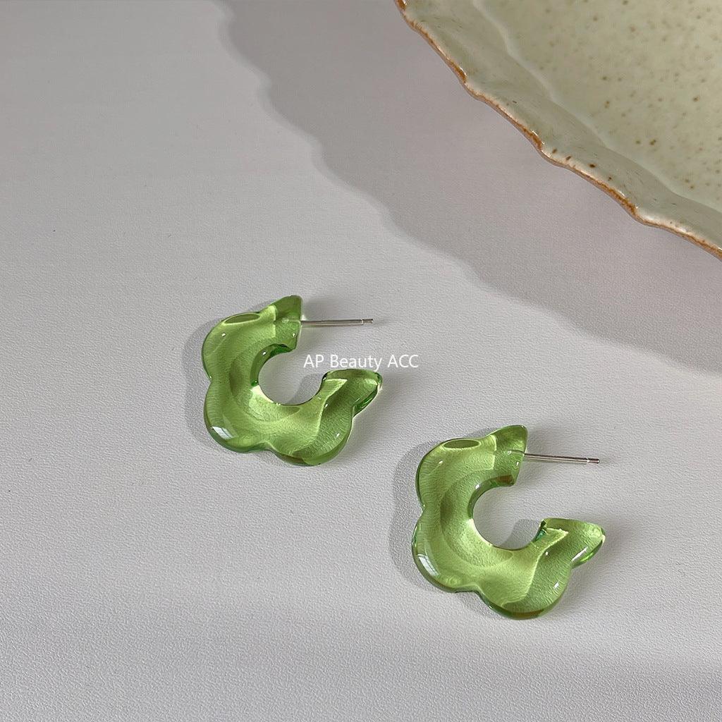 C관 - 봄여름 내추럴 스타일 투명한 녹색 꽃 귀걸이 휴양지 느낌 은침 귀걸이 [1094] 24.03-5