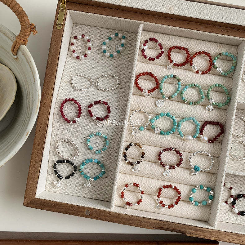 A관 - 아게이트 칼세도니 담수진주 비즈 925실버 반지 [RA] 25.11-4