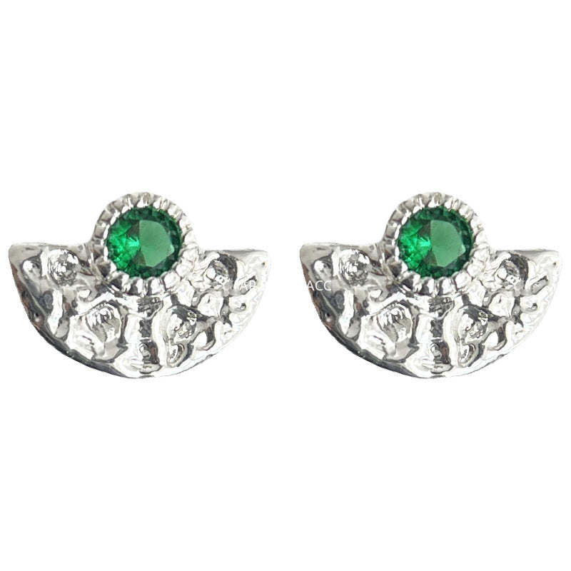 C관 - 큐빅 부채 모양 주름 디자인 귀걸이 [4633] 25.02-1