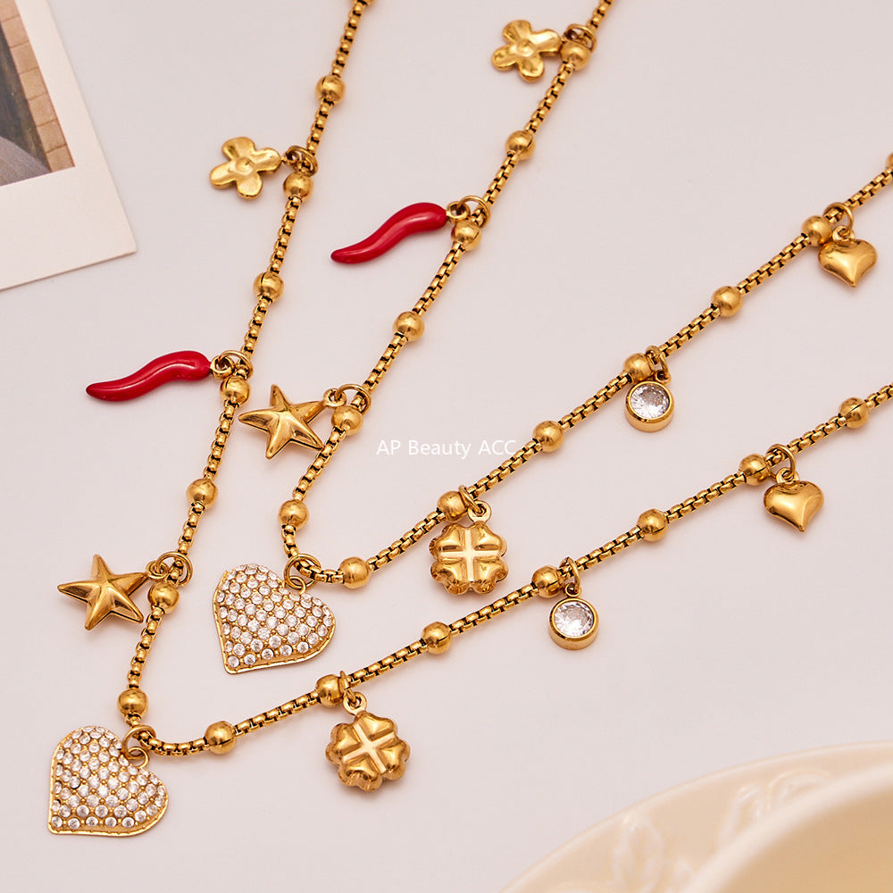 D관 - 스테인리스 스틸 18K 도금 하트 큐빅 펜던트 목걸이 [P1540] 25.10-3