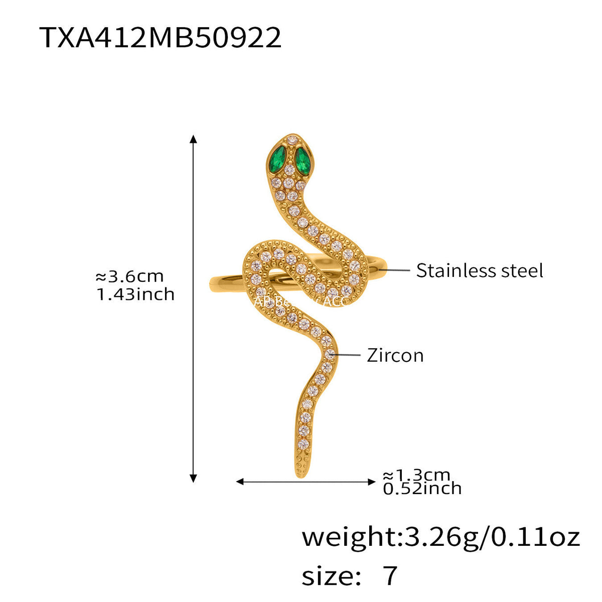 D관 - 18K 도금 스테인리스 스틸 큐빅 뱀 디자인 반지 귀걸이 [TXF412] 25.10-1