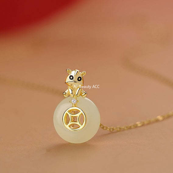 B관 - 925 실버 말 동전 디자인 백옥 목걸이 [YC3569N_1] 25.12-2