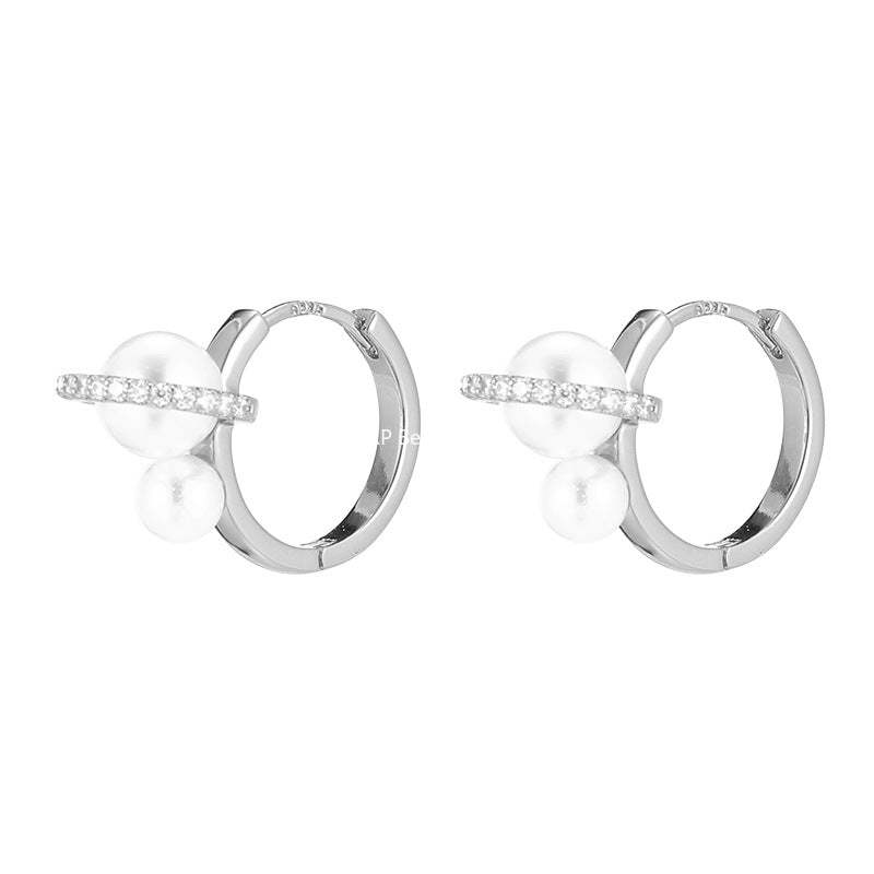 A관 - 925 은침 큐빅 진주 원형 링 귀걸이 [EH-4312] 25.12-3