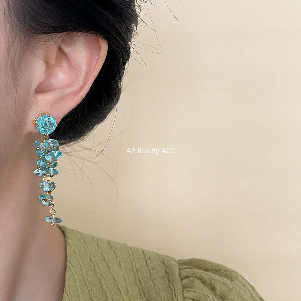 C관 - 롱 테슬 글라스 크리스탈 핸드메이드 우아한 독창적 귀걸이 [4625] 24.07-3