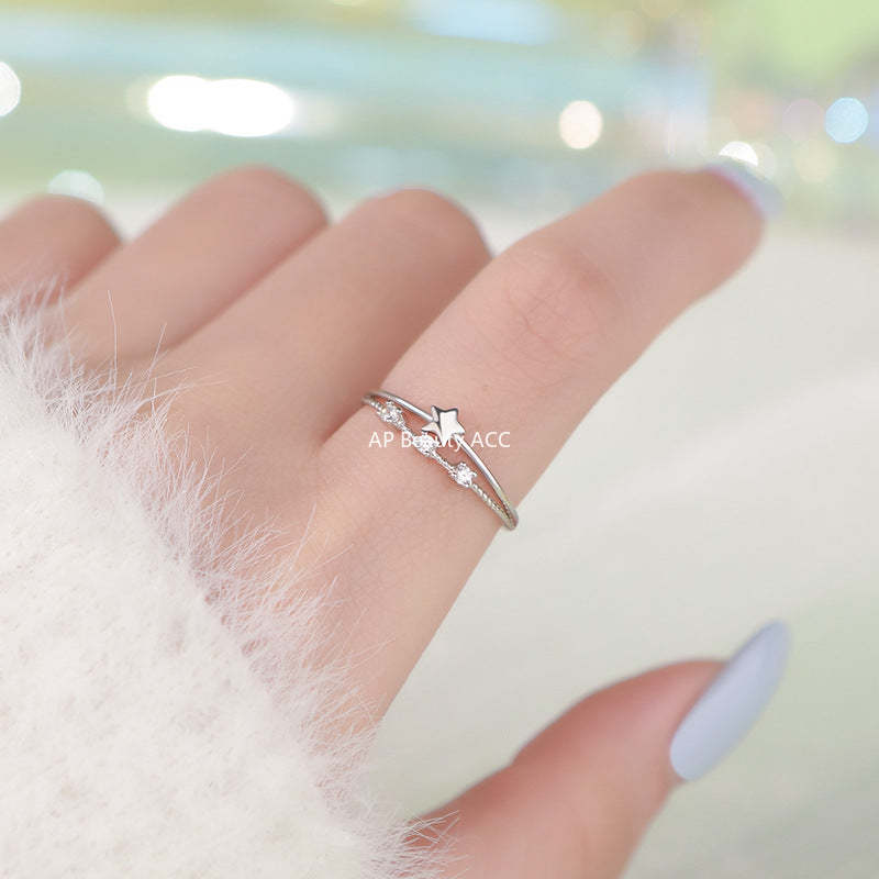 B관 - 999 실버 더블 레이어 별 큐빅 반지 [YC5053R_1] 25.09-4