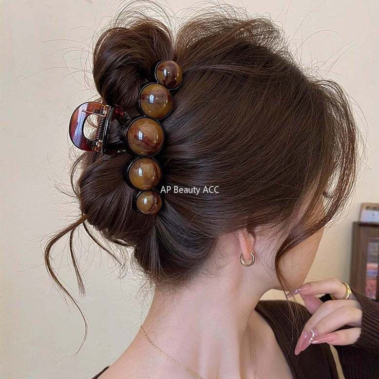 E관 - 브라운 비즈 디자인 대형 집게핀 [27701] 25.11-3