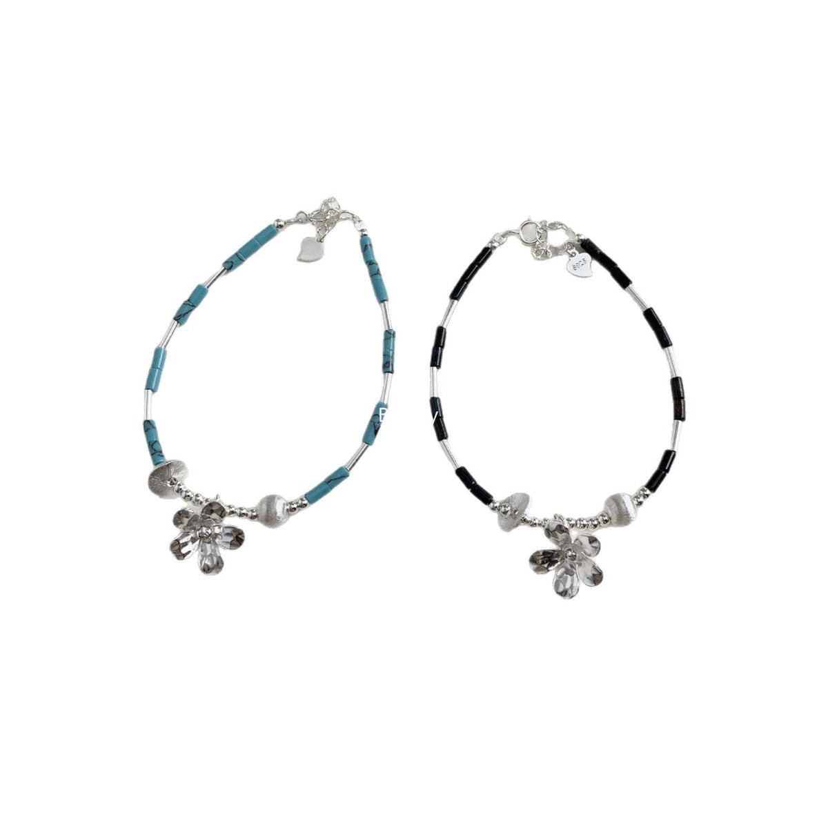 A관 - 925 실버 플라워 터키석 호안석 비즈 팔찌 [1399] 25.11-3