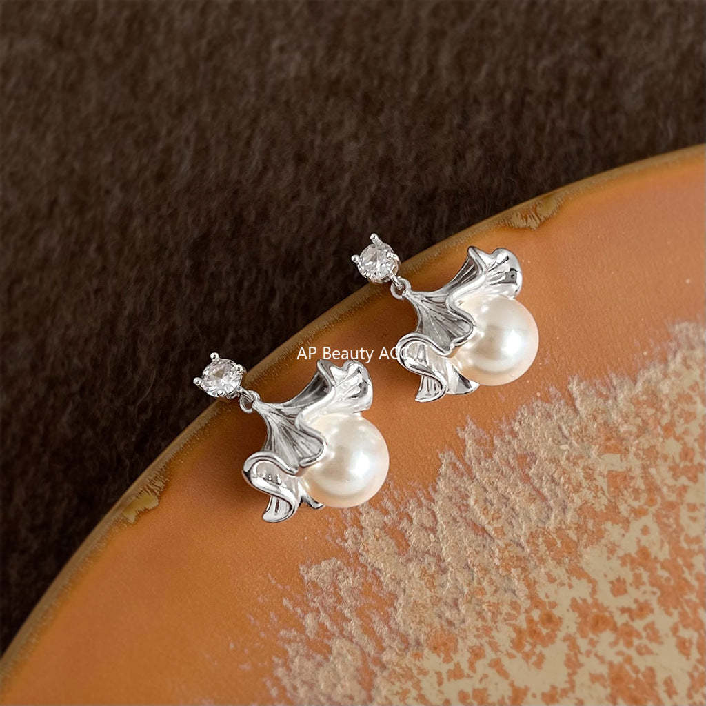 C관 - 925 은침 큐빅 플라워 진주 귀걸이 [7202] 25.12-1