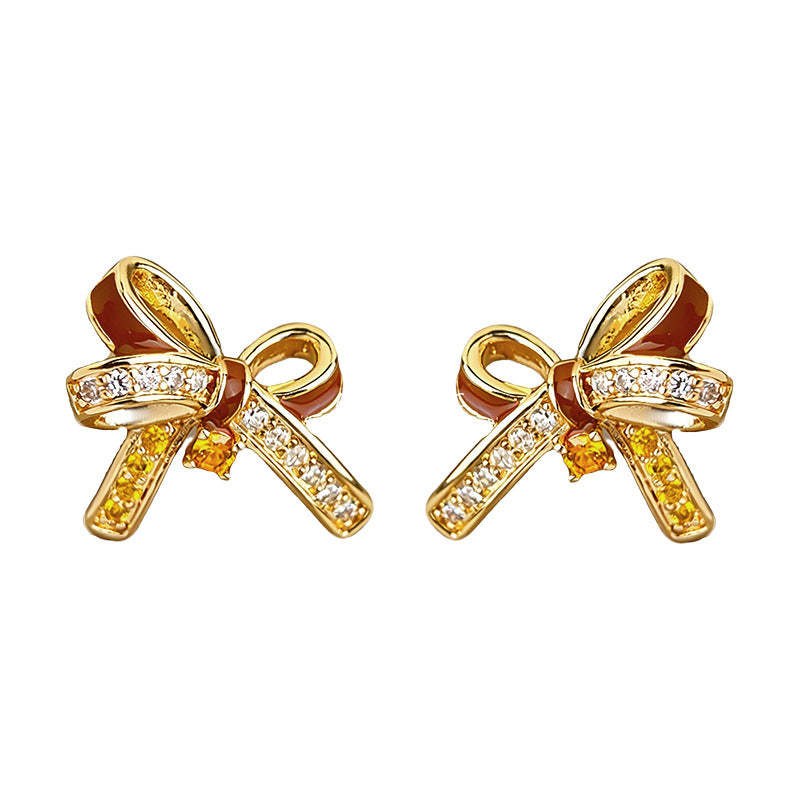 C관 - 핸드페인팅 리본 큐빅 925 은침 귀걸이 [7237] 25.12-3