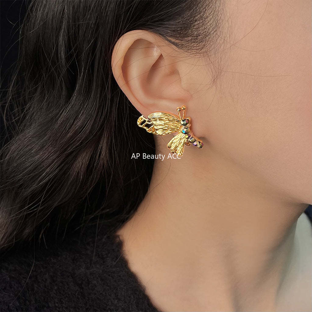 C관 - 14K 도금 핸드메이드 글래스 비즈 나비 귀걸이 [5496] 25.02-1