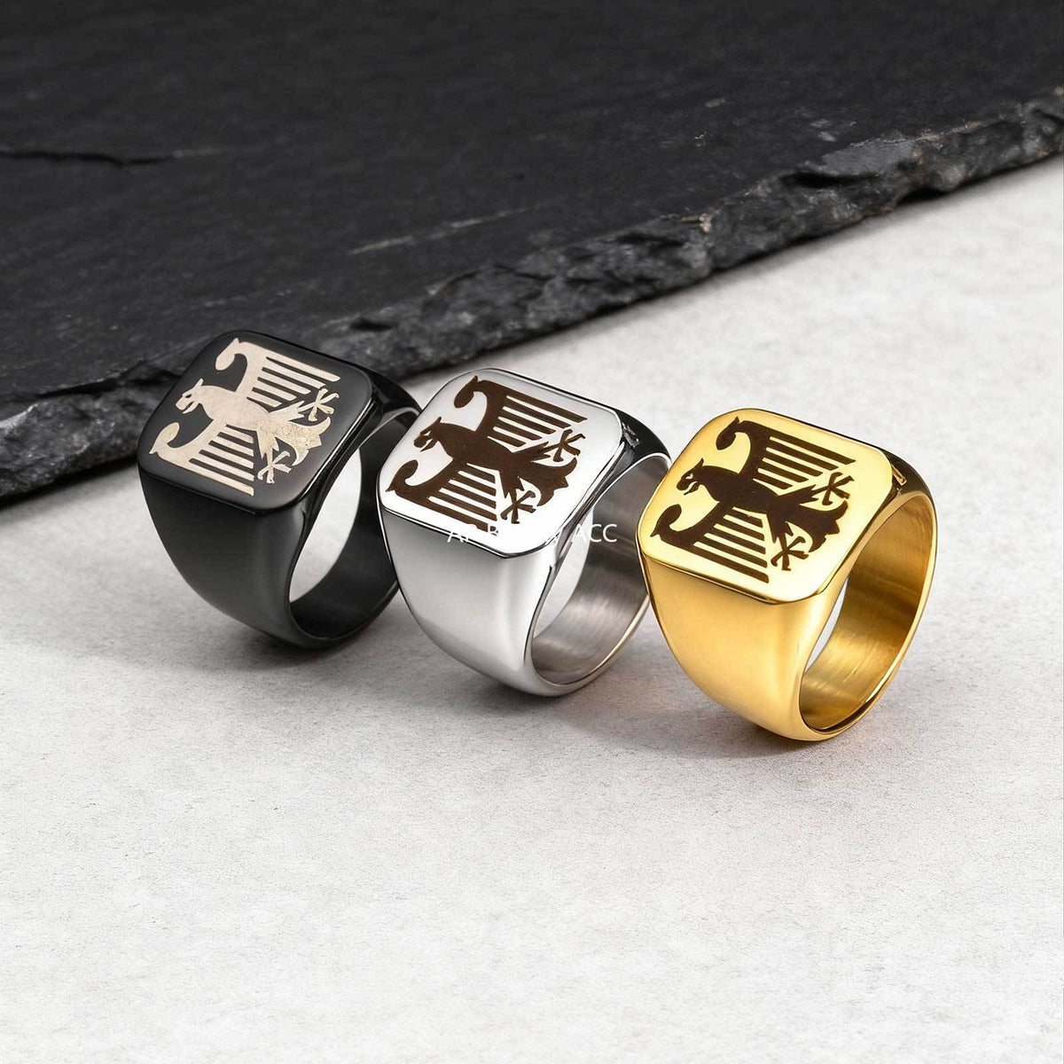 G관 - 레이저 독수리 디자인 스테인리스 스틸 반지 [RC-294] 25.12-2