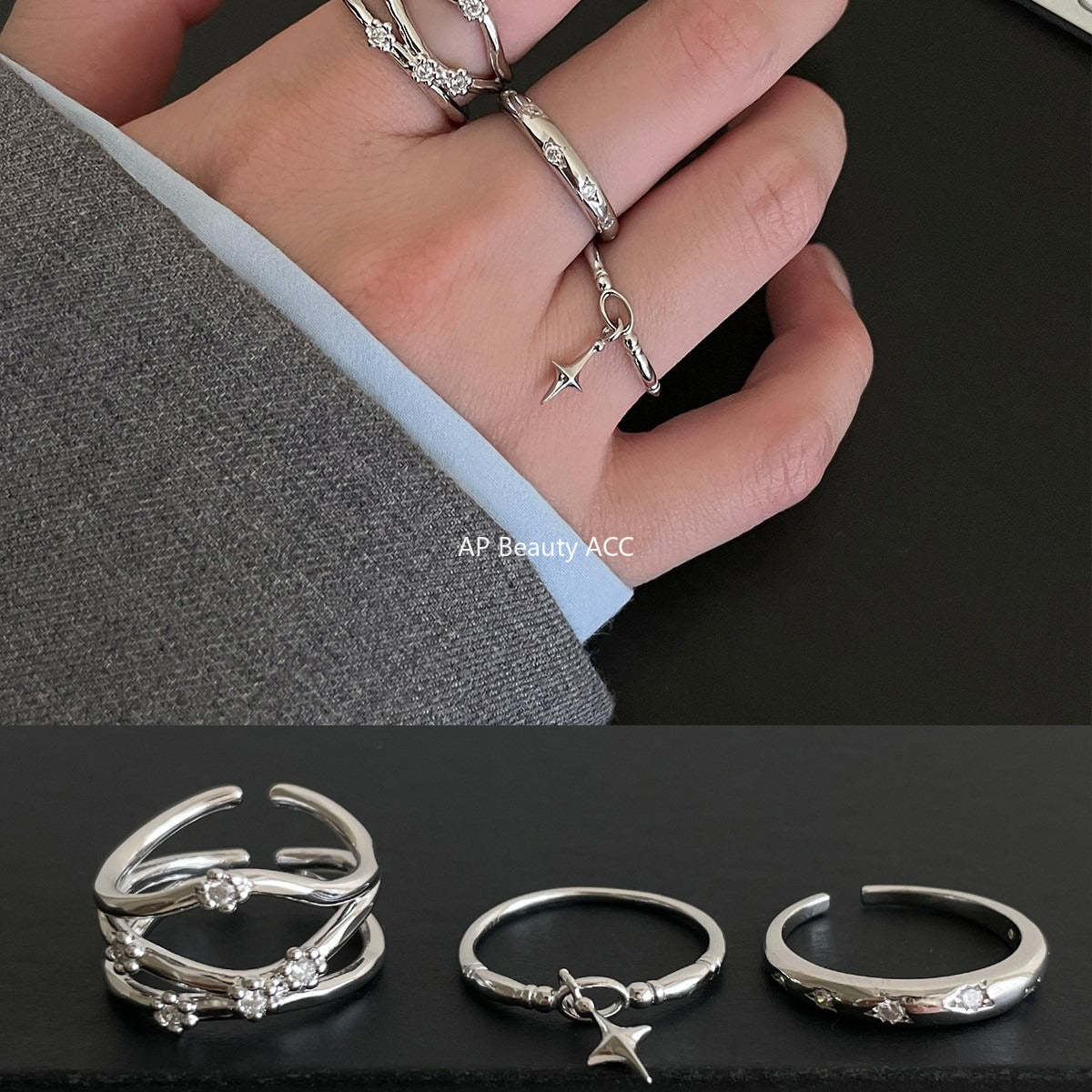 A관 - 925 실버 별 펜던트 큐빅 오픈형 반지 [JZ-0720] 25.10-5