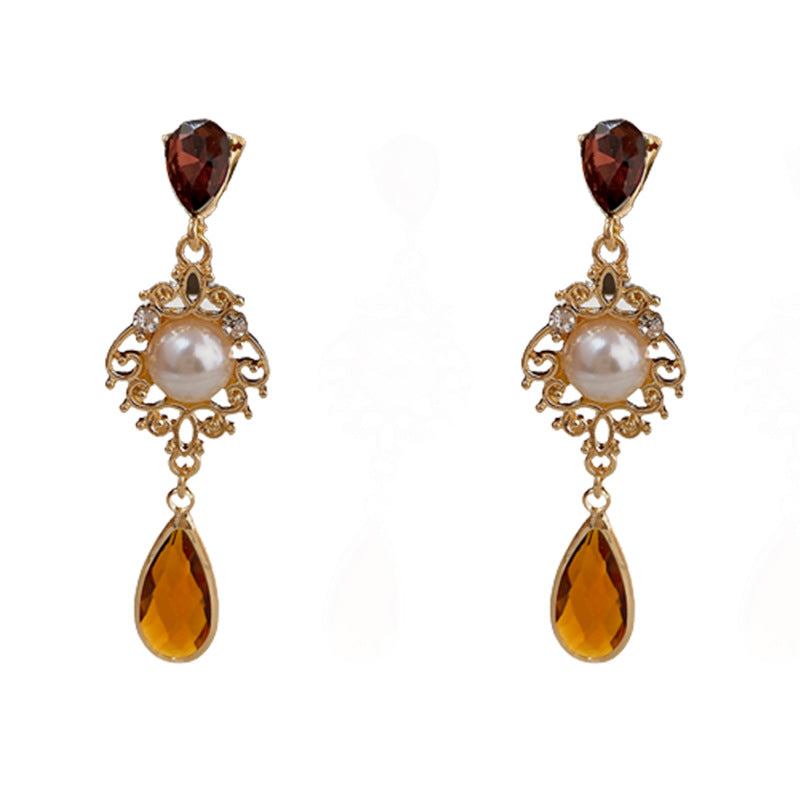 C관 - 빈티지 은침 큐빅 장식 빈티지 꽃무늬 물방울 진주 귀걸이 [E10613] 24.01-3