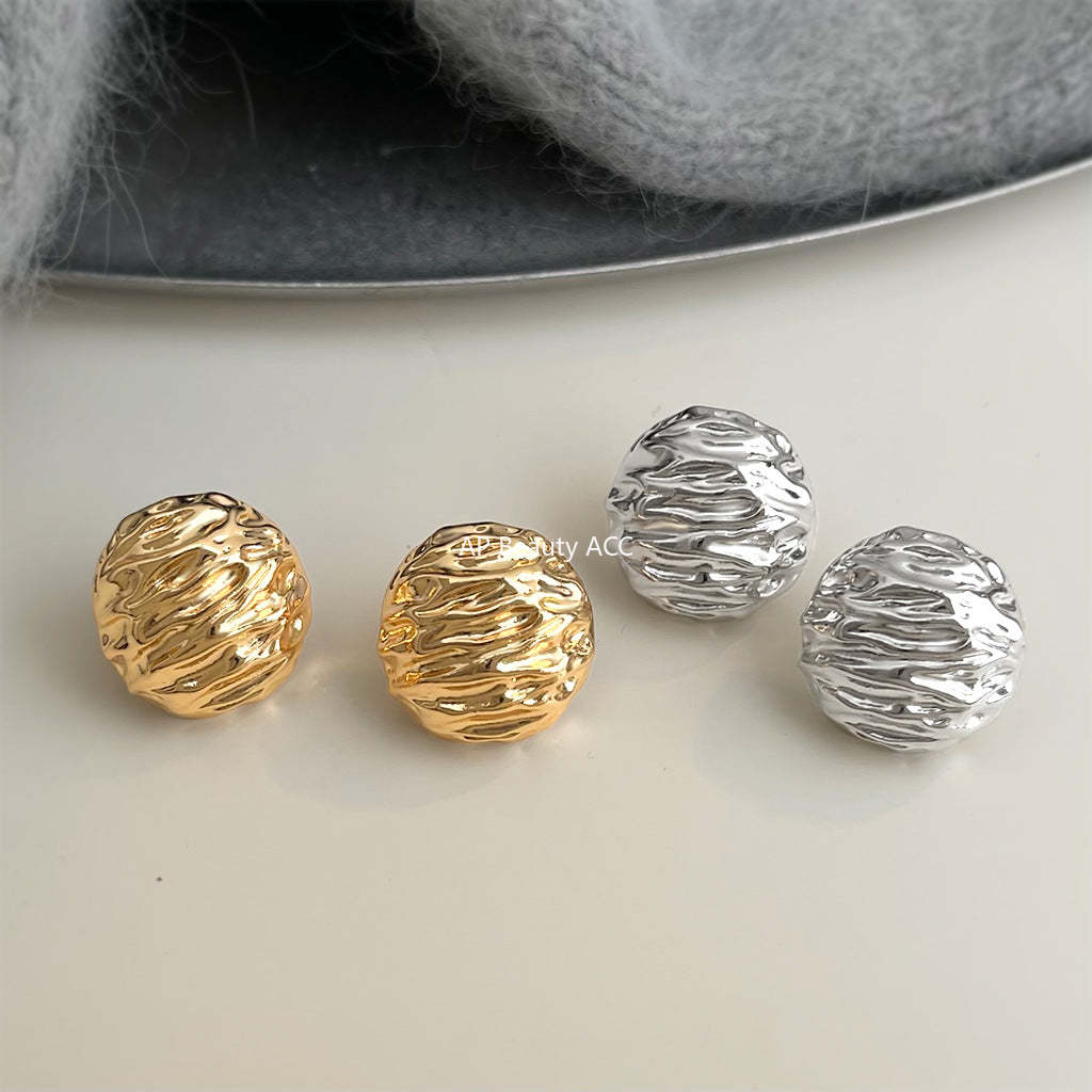 C관 - 호두 무늬 반원 디자인 925 은침 귀걸이 [7141-7142] 25.11-4