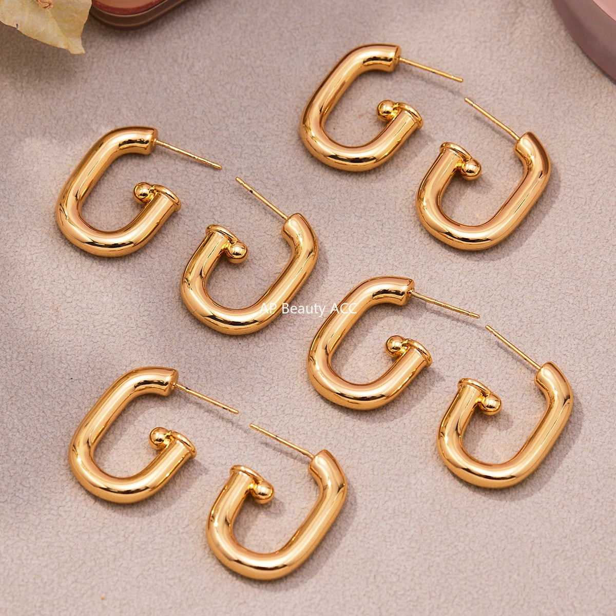 D관 - 18K 도금 U자형 타원 스터드 귀걸이 [F763] 25.11-1