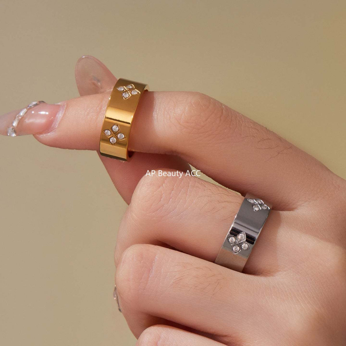 D관 - 플라워 큐빅 스테인리스 스틸 18K 골드 도금 반지 [A103] 25.09-4