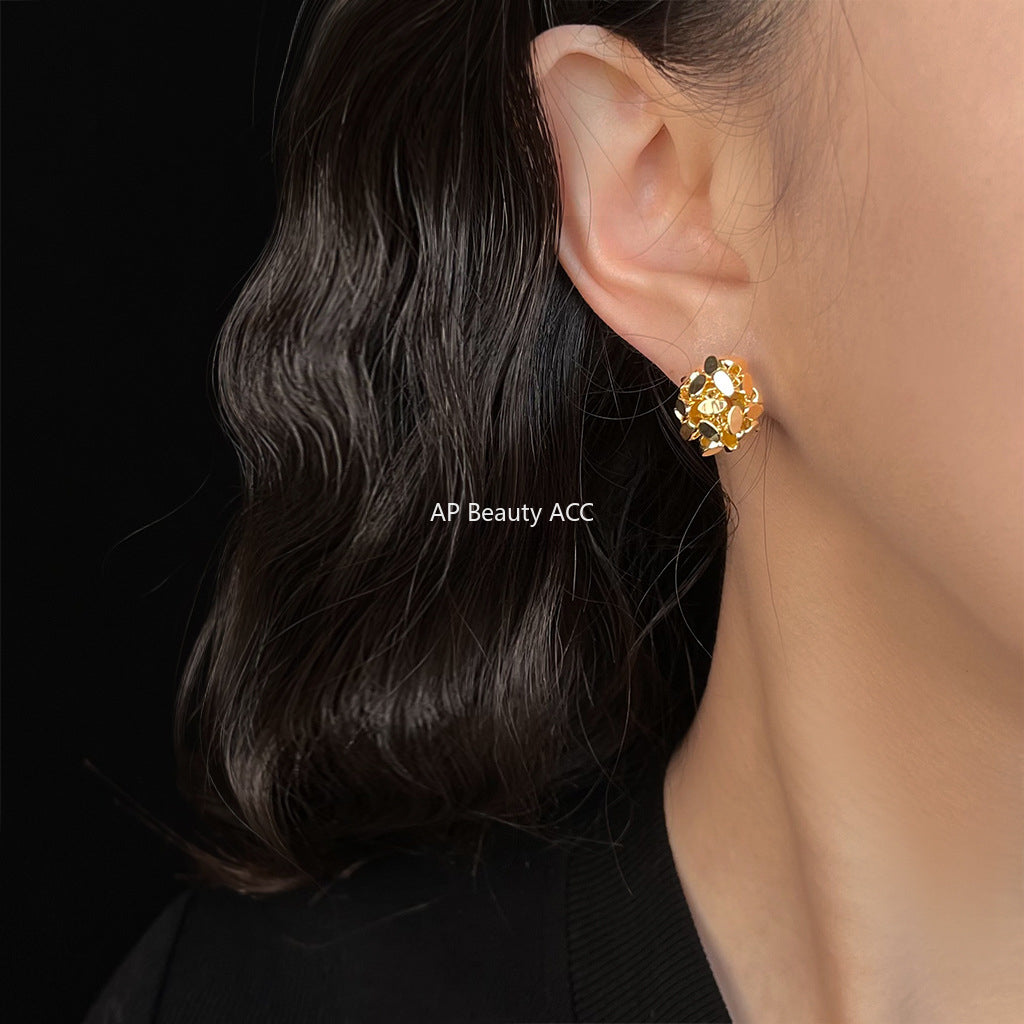 C관 - 14K 도금 불규칙 실버 조각 핸드메이드 원형 귀걸이 [5797-5798] 25.04-1