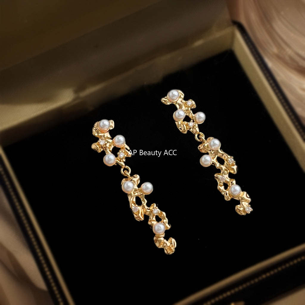 C관 - 롱 디자인 큐빅 925 은침 14K 도금 귀걸이 [6849] 25.09-4