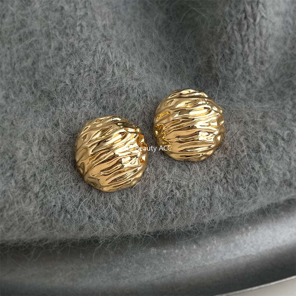 C관 - 호두 무늬 반원 디자인 925 은침 귀걸이 [7141-7142] 25.11-4